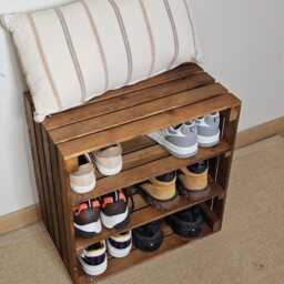Rustic Wooden Crate Shoe Rack - 3-Tier Solid Pine Storage Bench - thumbnail 3