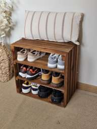 Rustic Wooden Crate Shoe Rack - 3-Tier Solid Pine Storage Bench - thumbnail 1