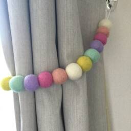 Unicorn Felt Ball Curtain Tie Back Pastel Nursery Decor - thumbnail 3
