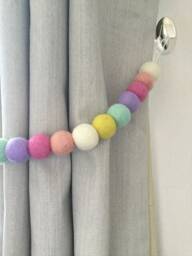 Unicorn Felt Ball Curtain Tie Back Pastel Nursery Decor - thumbnail 1