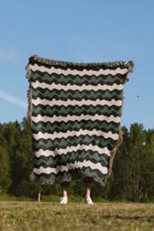 Wavy Stripes Beige Green Black 1960S Woven Cotton Throw Blankets - thumbnail 1