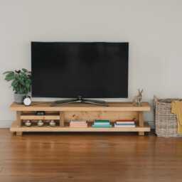 Handmade Solid Wood Tv Unit, Farmhouse Media Console With Open Shelving - thumbnail 1