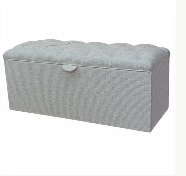 Buttoned Storage Bench Ottoman in Politano Cream Weave Fabric - British Made Stool - image 1