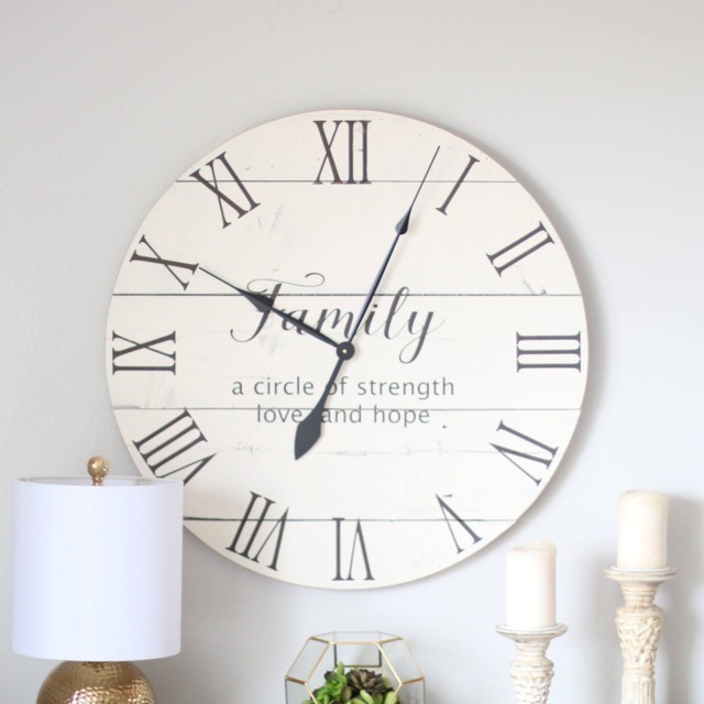 "Large Farmhouse Wall Clock Rustic Wood, ""Family' Design - 25""/30" - image 1