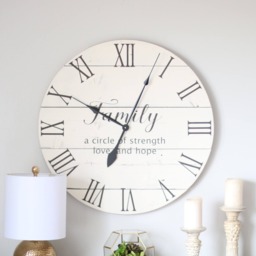 "Large Farmhouse Wall Clock Rustic Wood, ""Family' Design - 25""/30" - thumbnail 1
