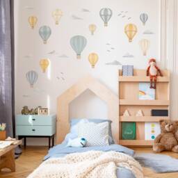 Blue & Yellow Hot Air Balloons Wall Decals, Plastic-Free Kids Room Wall Stickers