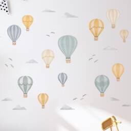 Blue & Yellow Hot Air Balloons Wall Decals, Plastic-Free Kids Room Wall Stickers - thumbnail 2