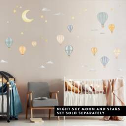Blue & Yellow Hot Air Balloons Wall Decals, Plastic-Free Kids Room Wall Stickers - thumbnail 3