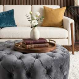 UK Handmade Round Chesterfield Plush Velvet Footstool - Ottoman Coffee Table - thumbnail 3