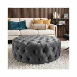 UK Handmade Round Chesterfield Plush Velvet Footstool - Ottoman Coffee Table - thumbnail 1