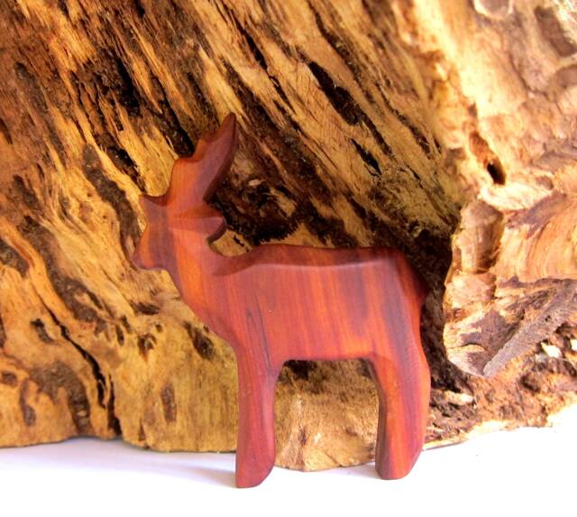 Hand-Carved Plum Wood Deer Sculpture, Wildlife Decor - image 1