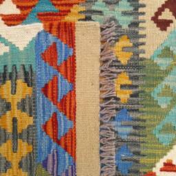 Kilim Runner Rug, Handmade Artisan Afghan Turkish Aztec Natural Wool Rug 394x80 cm - thumbnail 3