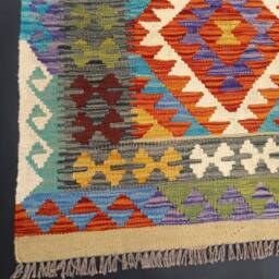 Kilim Runner Rug, Handmade Artisan Afghan Turkish Aztec Natural Wool Rug 394x80 cm - thumbnail 4