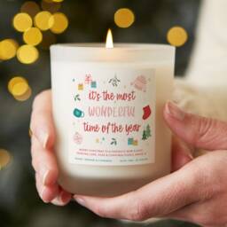 Personalised Christmas Candle Frosted Glass, Soy Wax, Holiday Illustration - thumbnail 1