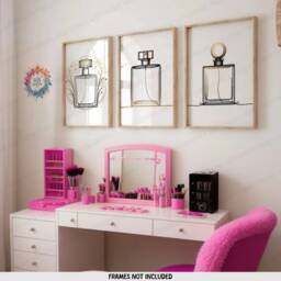Minimal Perfume Bottle Prints - Set Of 3 Posters - Black Room Decor Make Up Station Wall Art Perfumes Artwork Luxury Girls Bedroom - thumbnail 1
