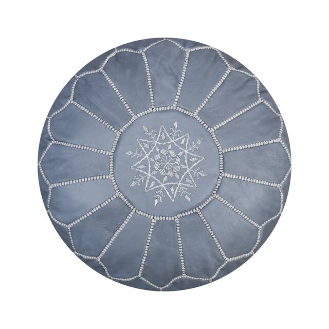 Moroccan Leather Pouf Grey - Delivered Stuffed Ottoman, Leather Pouffe Footstool, Floor Cushion - Grey - image 1