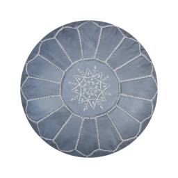 Moroccan Leather Pouf Grey - Delivered Stuffed Ottoman, Leather Pouffe Footstool, Floor Cushion - Grey - thumbnail 1