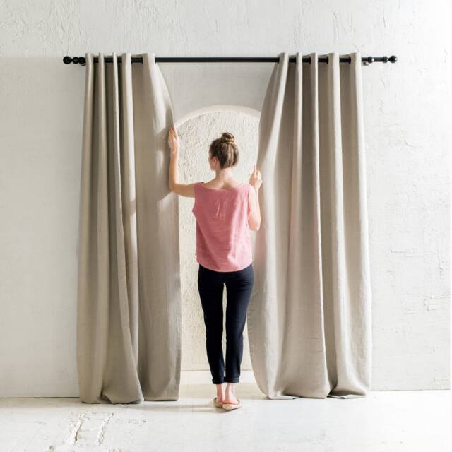 Blackout Linen Curtains With Grommets, Grommet Curtain Panels, Window Curtains, Privacy Lined Eyelet Drapes - image 1