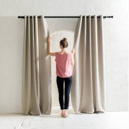 Blackout Linen Curtains With Grommets, Grommet Curtain Panels, Window Curtains, Privacy Lined Eyelet Drapes