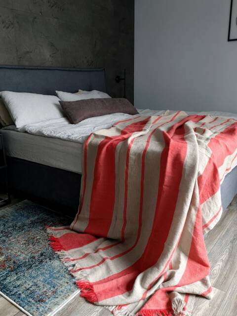 striped Linen Throw Blanket, Softened 280 Gsm Coverlet - image 1