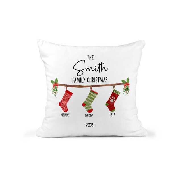 Personalised Christmas Cushion, Family Decoration, Custom Xmas Decor, Hanging Stockings 2025 Home Names - image 1