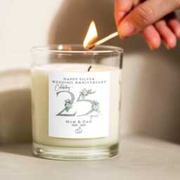 25Th Wedding Anniversary Candle, Silver Gift, Personalised Candle, 25Th Parent, Grandparent - thumbnail 3
