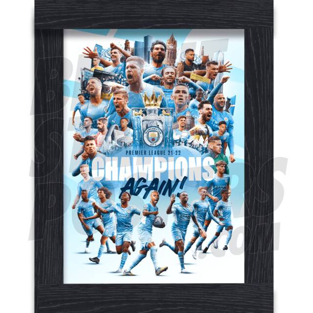 Manchester City Fc 21/22 Champions Montage Poster - Officially Licensed Product A4/A3 A2 Plus Framed Options - image 1