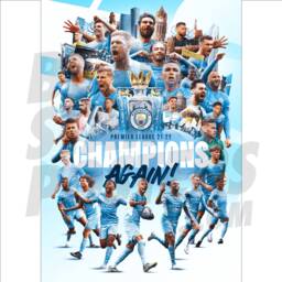 Manchester City Fc 21/22 Champions Montage Poster - Officially Licensed Product A4/A3 A2 Plus Framed Options - thumbnail 2