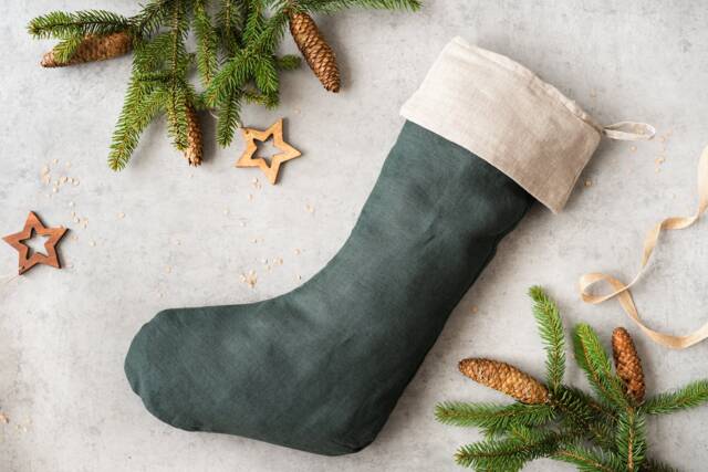 Linen Christmas Stocking Rustic Scandinavian Holiday Decor - image 1