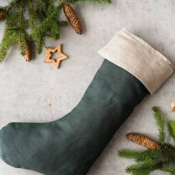 Linen Christmas Stocking Rustic Scandinavian Holiday Decor - thumbnail 3