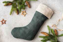 Linen Christmas Stocking Rustic Scandinavian Holiday Decor - thumbnail 1