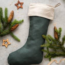 Linen Christmas Stocking Rustic Scandinavian Holiday Decor - thumbnail 2