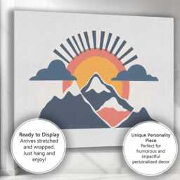 Vintage Mountain Sunrise Landscape Mid Century Modern Canvas Wall Art Print Decor Picture Ready To Hang - thumbnail 3