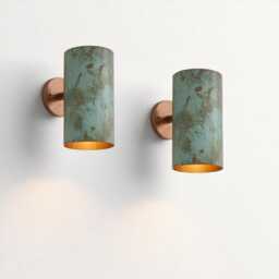 Green Patina Copper Wall Sconce Handmade Rustic Indoor/Outdoor Light - thumbnail 4