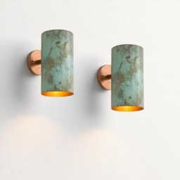 Green Patina Copper Wall Sconce Handmade Rustic Indoor/Outdoor Light - thumbnail 2