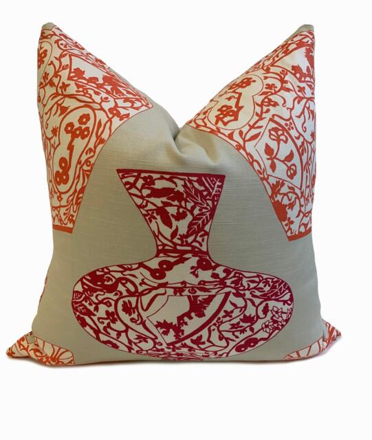 Thibaut Imari Vase Summer Collection Cushion Cover Pillow Double Sided Pink & Orange - image 1
