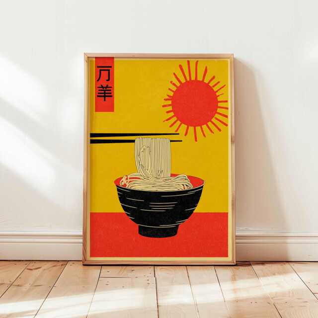 Japanese Ramen Print, Ukiyo-E Style Kitchen Decor, Noodle Wall Art, Woodblock Foodie Poster, Unique Asian Art Gift - image 1