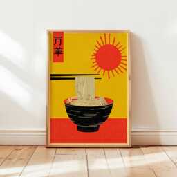 Japanese Ramen Print, Ukiyo-E Style Kitchen Decor, Noodle Wall Art, Woodblock Foodie Poster, Unique Asian Art Gift - thumbnail 1