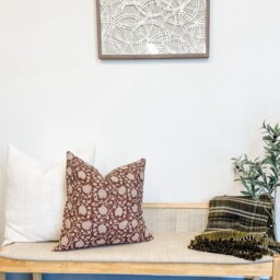 Designer Floral Terra Cotta Burgundy On Natural Linen Pillow Cover, Dark Cover, Boho Pillow, Fall Decor, Pillow - thumbnail 4