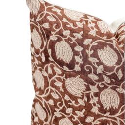 Designer Floral Terra Cotta Burgundy On Natural Linen Pillow Cover, Dark Cover, Boho Pillow, Fall Decor, Pillow - thumbnail 3
