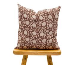 Designer Floral Terra Cotta Burgundy On Natural Linen Pillow Cover, Dark Cover, Boho Pillow, Fall Decor, Pillow