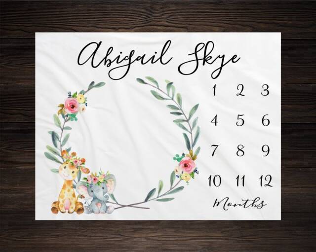 Safari Baby Milestone Blanket Month Growth Tracker Fleece Shower Elephant Newborn Gift Animals Girl - image 1