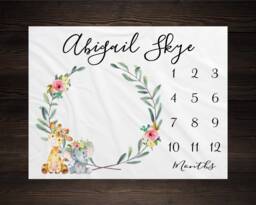 Safari Baby Milestone Blanket Month Growth Tracker Fleece Shower Elephant Newborn Gift Animals Girl - thumbnail 1