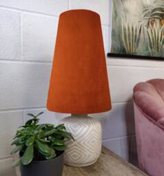 Mini Burnt Orange Cone Lampshade in Velvet, Conical Fat Lamp Shade - thumbnail 1