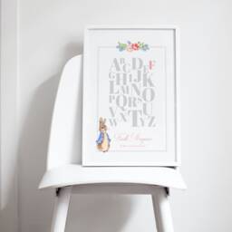 Personalised Peter Rabbit Nursery Alphabet Print, Beatrix Potter Birth Details, Peter New Baby Gift, Birth Announcement, Christening Gift - thumbnail 1
