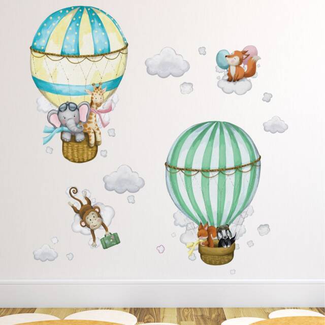 Watercolor Hot Air Balloon Wall Decals Jungle & Woodland Nursery Decor - image 1