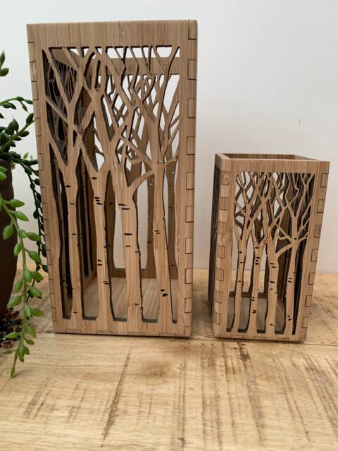Personalised Wooden Candle Holder Forest Trees Theme - image 1