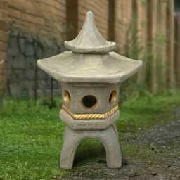 Concrete Pagoda Sculpture Stone Lantern Statue Outdoor Asian Figure Cement Ornament Pagoda Lover Gift Handmade Yard Art - thumbnail 3