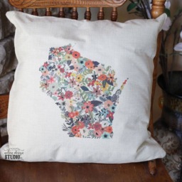 Pillow Cover, Pillow, Case, Custom State, Farmhouse Decor, Throw Home Floral, Wisconsin - thumbnail 4