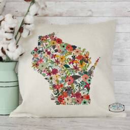 Pillow Cover, Pillow, Case, Custom State, Farmhouse Decor, Throw Home Floral, Wisconsin - thumbnail 1